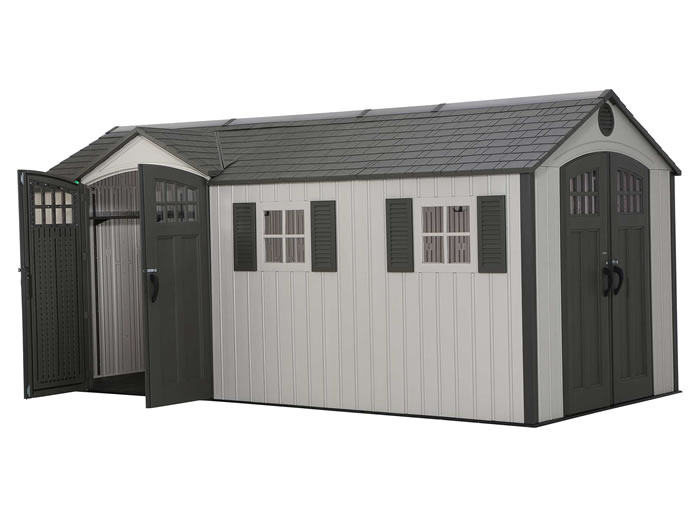 Lifetime 17.5x8 Plastic Storage Shed Kit w/ Double Doors Lifetime 17.5x8 Plastic Storage Shed Kit w/ Double Doors
