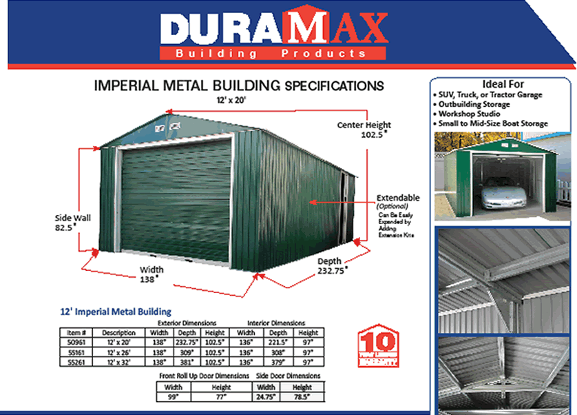 DuraMax Sheds12x20 Metal Imperial Storage Shed Garage 