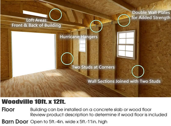 Woodville Shed Overhead Storage Loft & Other Features