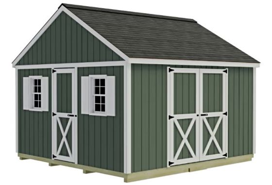 From the Crafter's Connection 12x16 Shed Kit with centered barn doors on the eave side plus a walk-in on the gable side for easy entry and storage.