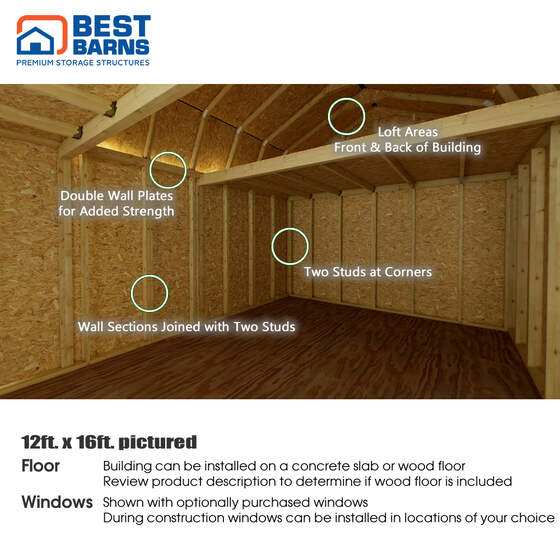 Handcrafted Homestead 12x16 Wood Shed Kit with Loft