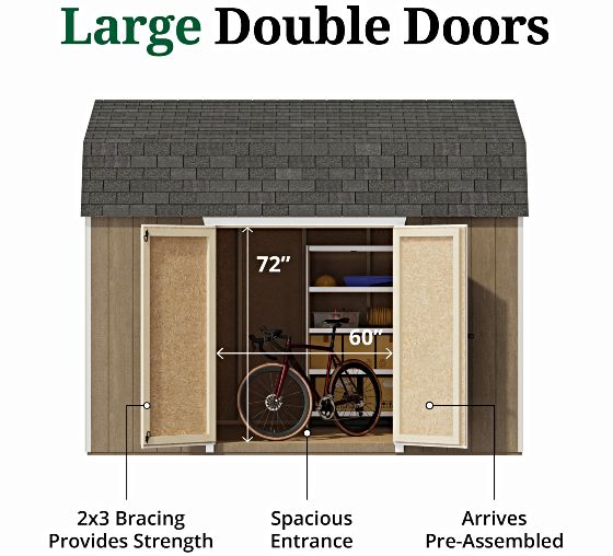 Pre-Assembled Double Doors with Metal Latch & 2x3 Bracing