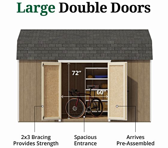 Pre-Assembled Double Doors with Metal Latch & 2x3 Bracing