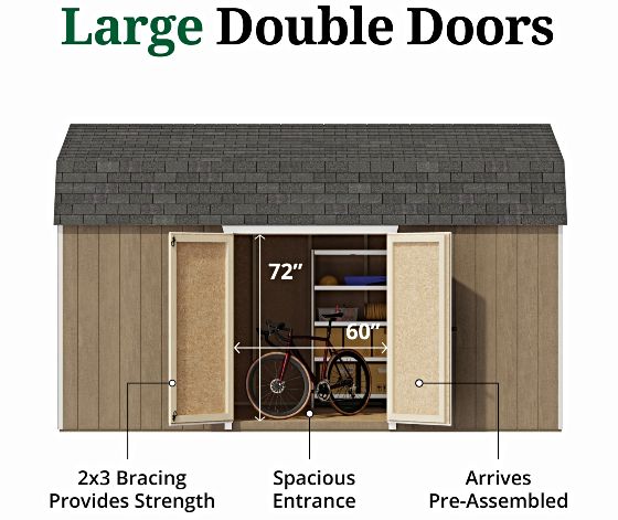 Pre-Assembled Double Doors with Metal Latch & 2x3 Bracing