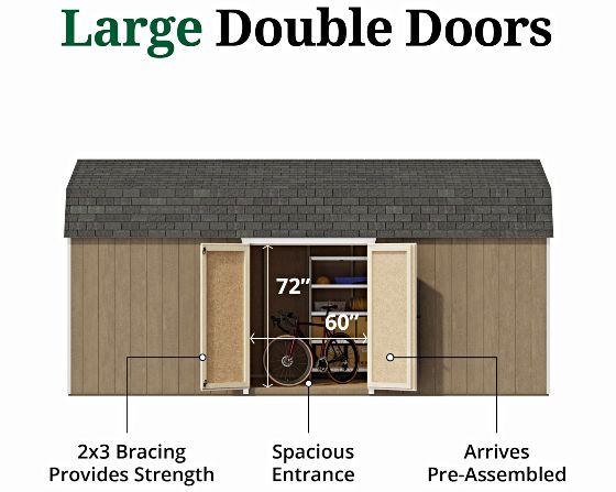 Pre-Assembled Double Doors with Metal Latch & 2x3 Bracing