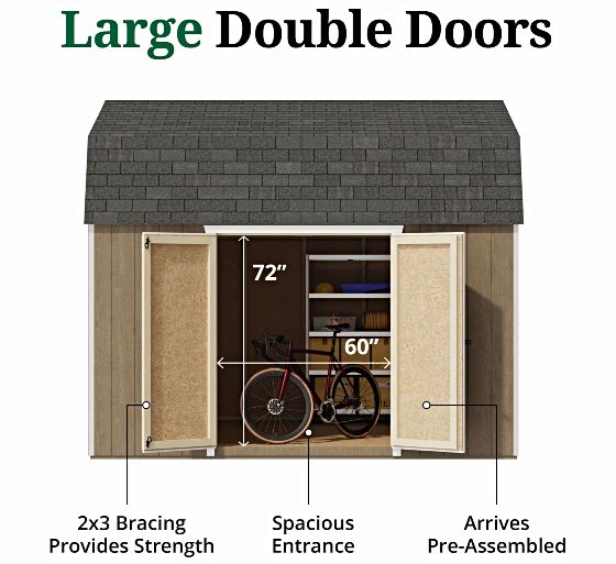 Pre-Assembled Double Doors with Metal Latch & 2x3 Bracing