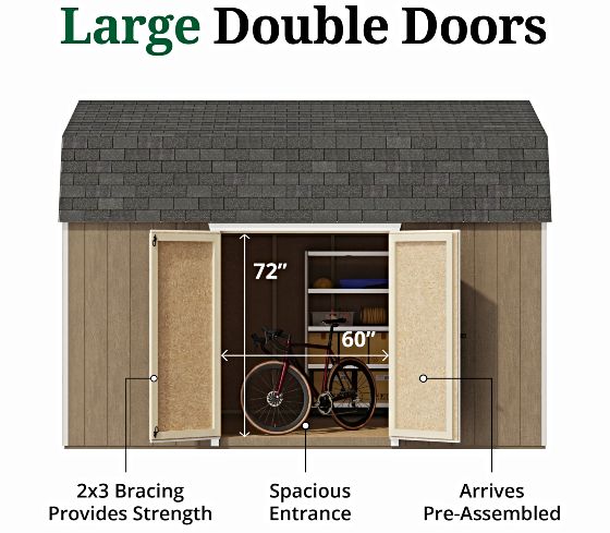 Pre-Assembled Double Doors with Metal Latch & 2x3 Bracing