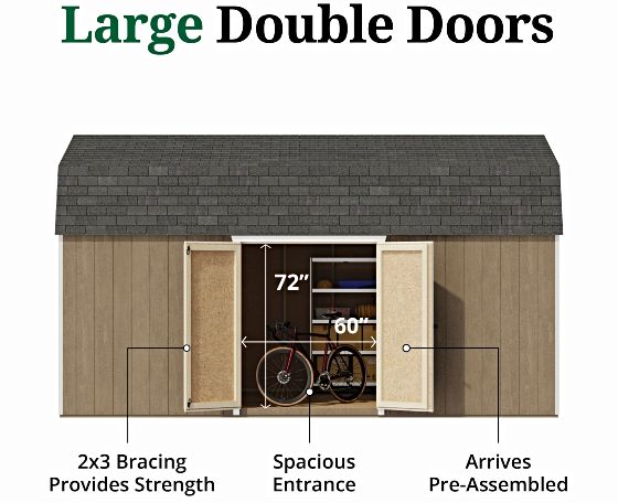 Pre-Assembled Double Doors with Metal Latch & 2x3 Bracing