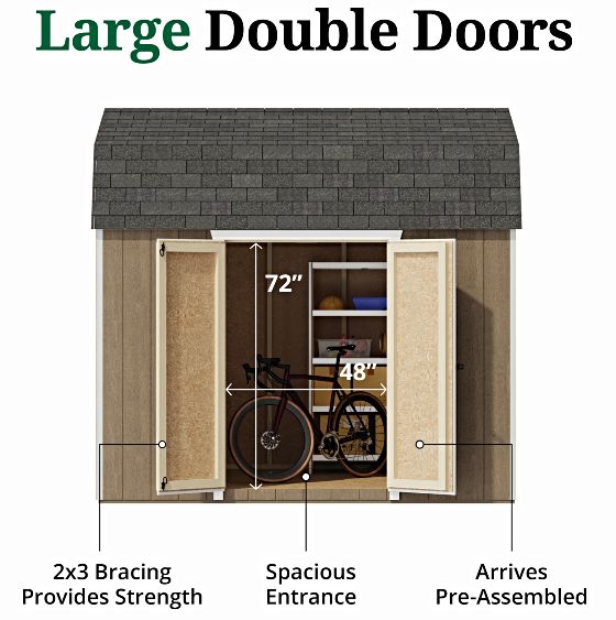 Pre-Assembled Double Doors with Metal Latch & 2x3 Bracing