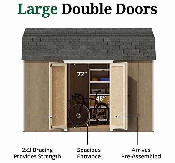 Pre-Assembled Double Doors with Metal Latch & 2x3 Bracing