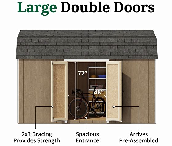 Pre-Assembled Double Doors with Metal Latch & 2x3 Bracing