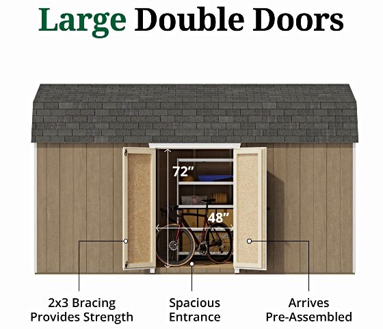 Pre-Assembled Double Doors with Metal Latch & 2x3 Bracing
