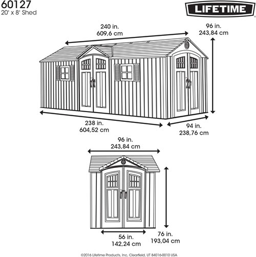 Lifetime 20x8 Shed 60127 Measurements Diagram