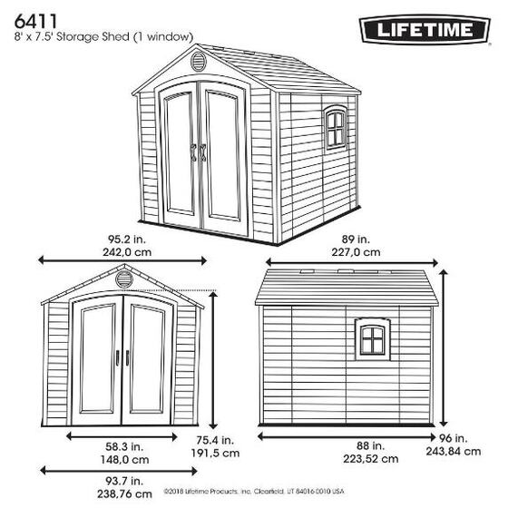 Lifetime 8x7 Shed Kit w/ Floor 6411 - Measurements Diagram