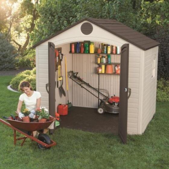 The Lifetime 8x7 shed is durable, easy to clean, and perfect for storing tools and outdoor gear