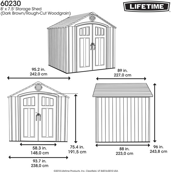 Lifetime 8x7 Shed 60230A - Measurements Diagram