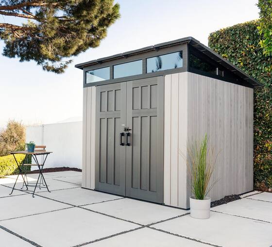 This Lifetime Modern Plastic Shed comes with Clerestory Windows for natural Interior Lighting