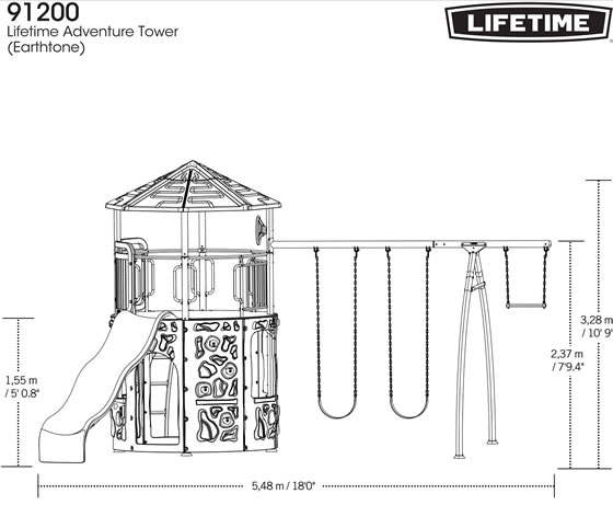 Lifetime Adventure Tower Swing Set 91200 Measurements