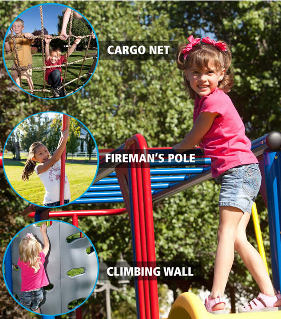 Lifetime Swing Set 91087 Includes Cargo Net, Fireman Pole & Climbing Wall