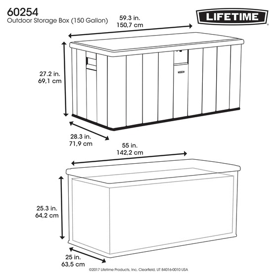 Lifetime Heavy-Duty 150 Gallon Deck Box - Dimensions