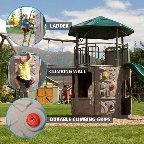 Experience ultimate backyard fun with the Lifetime Shipwell Adventure Tower, a maintenance-free playset featuring a 5-foot deck, clubhouse, 9-foot slide, and heavy-duty swings.