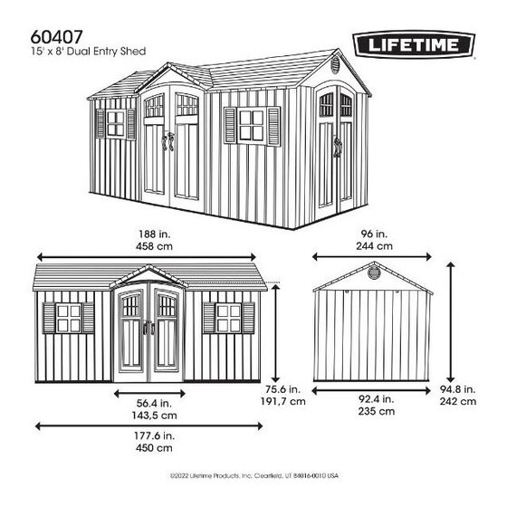 Lifetime 15x8 Outdoor Storage Shed Dimensions