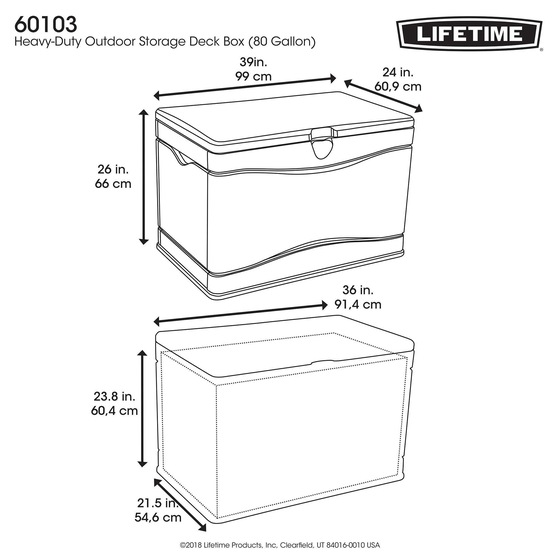 Lifetime Sheds 80 gallon deck storage box - Dimensions