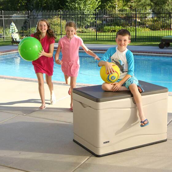 Lifetime Sheds 80 gallon deck storage box strong enough to sit on top 