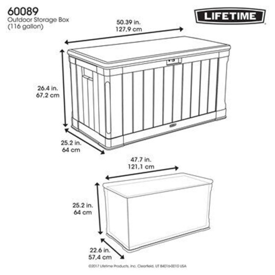 Lifetime Sheds 116 Gallon Plastic Deck Box - Measurements