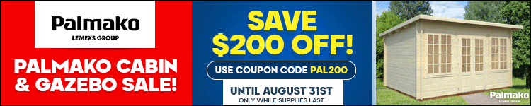 Save $200 Off Select Palmako Wood Cabins & Gazebos with coupon PAL200 - Ends August 31st
