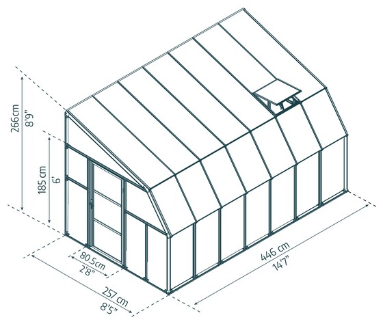 Palram 8x14 Sun Room 2 Greenhouse Kit Dimensions.
