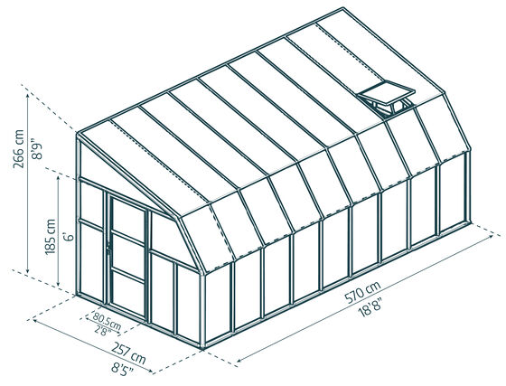 Palram 8x18 Sun Room 2 Greenhouse Kit Dimensions.