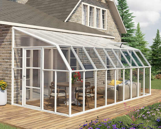 Sun Room 2 Greenhouse creates a relaxing enclosed outdoor living patio or plant growing use space.