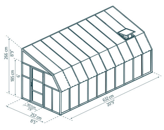 Palram 8x20 Sun Room 2 Greenhouse Kit Dimensions.