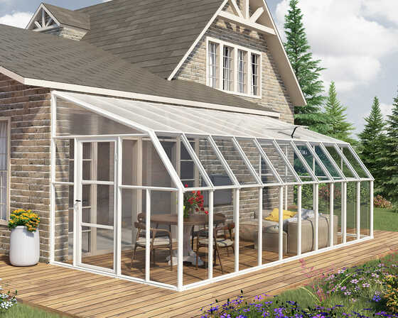 Sun Room 2 Greenhouse creates a relaxing enclosed outdoor living patio or plant growing use space.