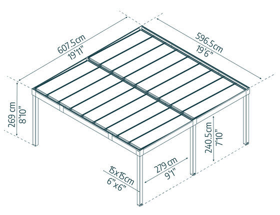 Oslo 20x20 Double Car Carport Kit dimensions