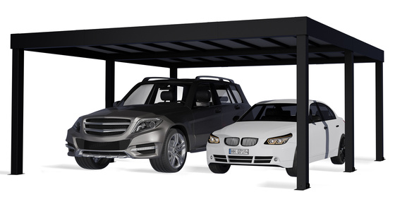 Oslo 20x20 Two Car shelter with Modern Polycarbonate Flat Roof design.