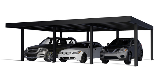 Oslo 20x30 Three Car shelter with Modern Polycarbonate Flat Roof design.