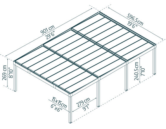 Oslo 20x30 Three-Car Carport Kit dimensions