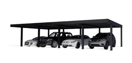 Oslo 20x30 Four-Car shelter with Modern Polycarbonate Flat Roof design.