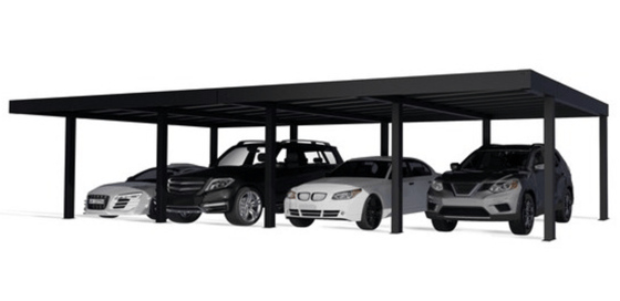 Oslo 20x40 Four-Car shelter with Modern Polycarbonate Flat Roof design.