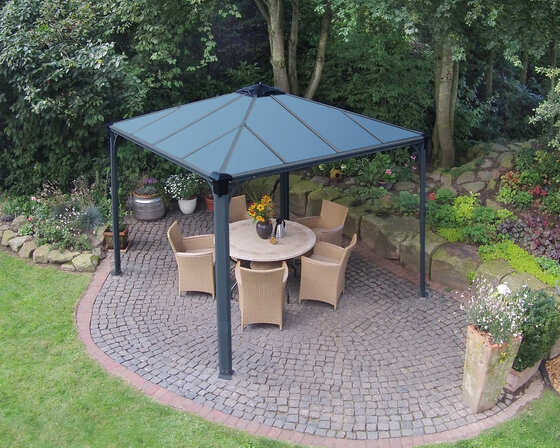 Palram 10x10 Palermo Gazebo Kit 3000 Assembled in Backyard Patio