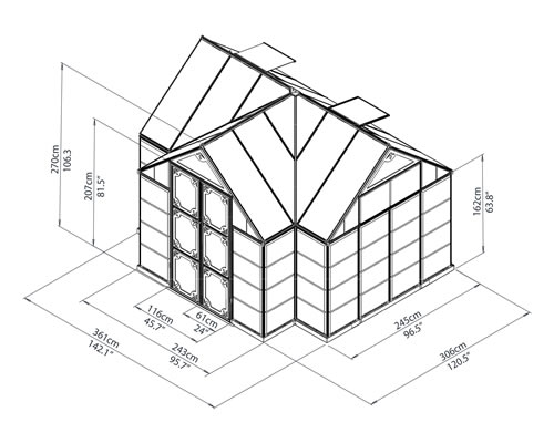 Palram HG5400 Greenhouse Kit Measurements