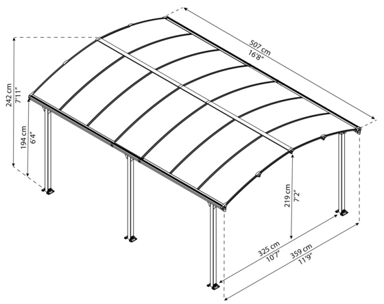 Tucson 5000 12x16 Gazebo Kit Measurements