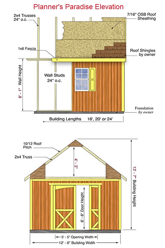 Planner's Paradise Storage Shed Kit Measurements Diagram