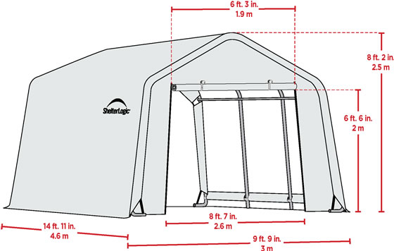 Shelter Logic 10x15x8 Peak Style Shelter Kit Measurements