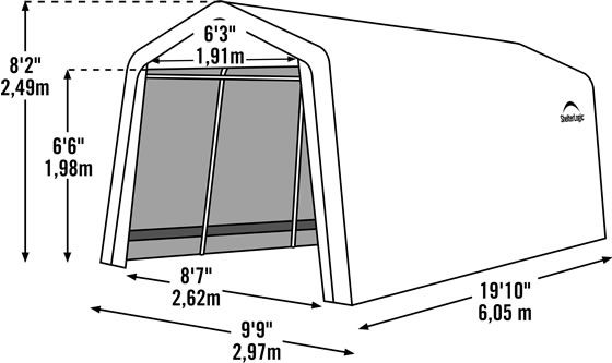Shelter Logic 10x20x8 Peak Style Shelter Kit Measurements