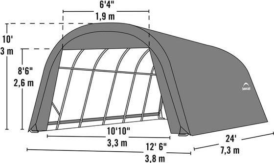 Shelter Logic 12x24x10 Round Style Shelter Kit Measurements
