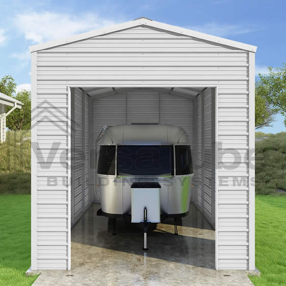 VersaTube 12x21x12 Frontier Steel Garage Kit - Shown In White With White Roof and Trim