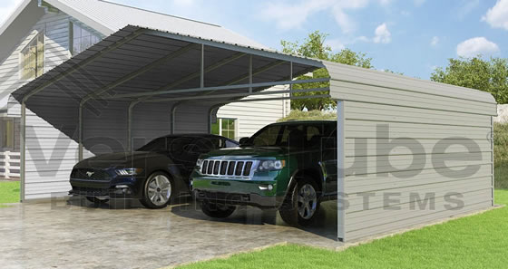 Versatube 2-Sided 24x20x7 Carport - Shown in Gray Color